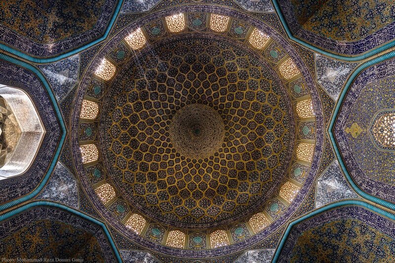 Ornate Dome Ceiling — Blue, Serene, Photograph