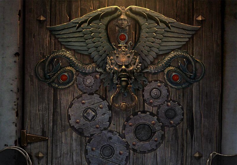 Ornate Door with Winged Emblem