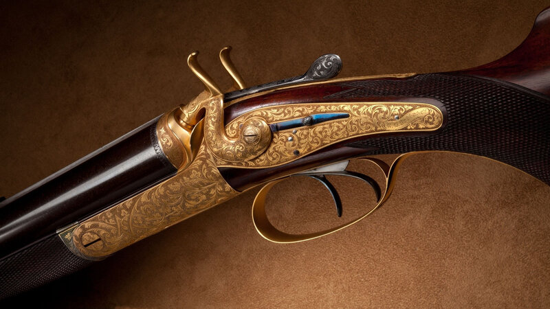 Ornate Double-barreled Shotgun — Brown