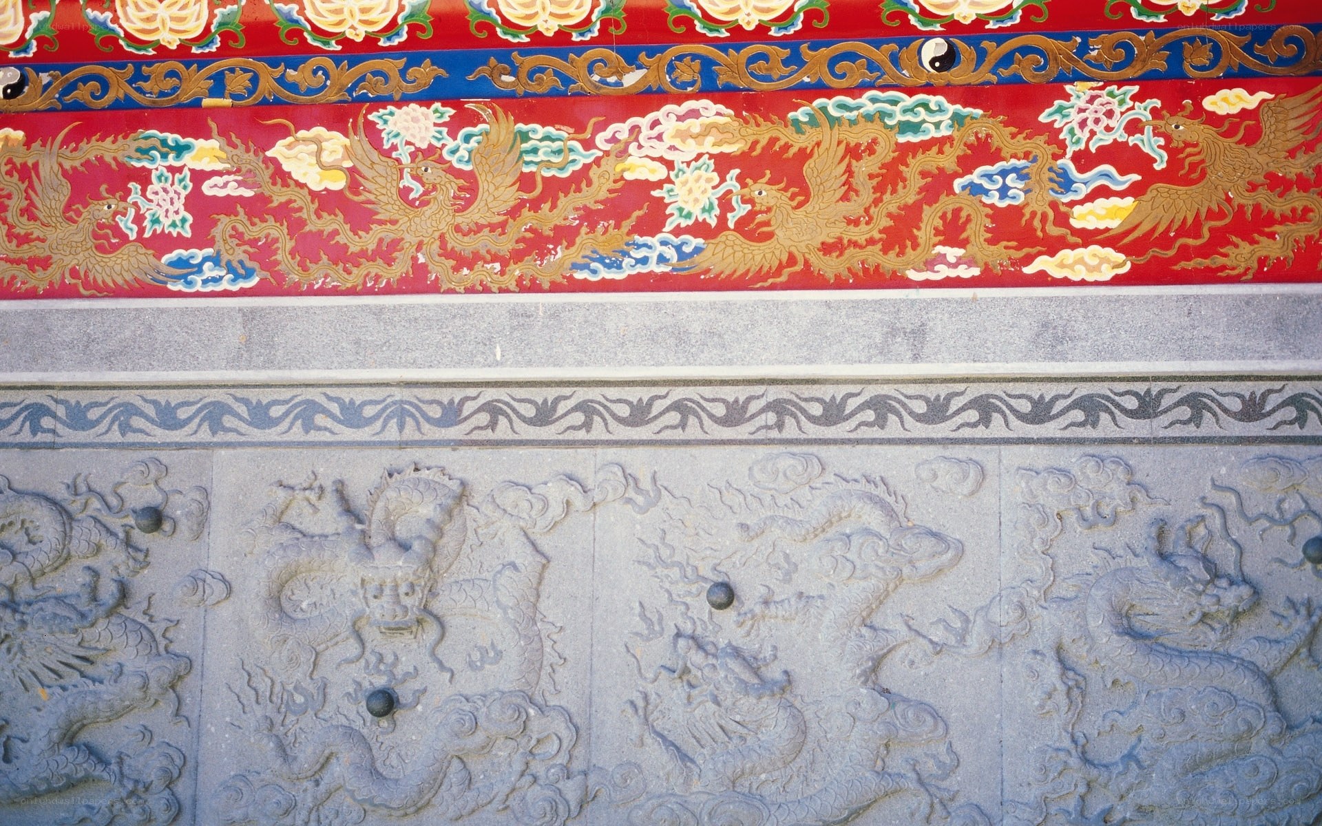 ornate dragon and phoenix mural