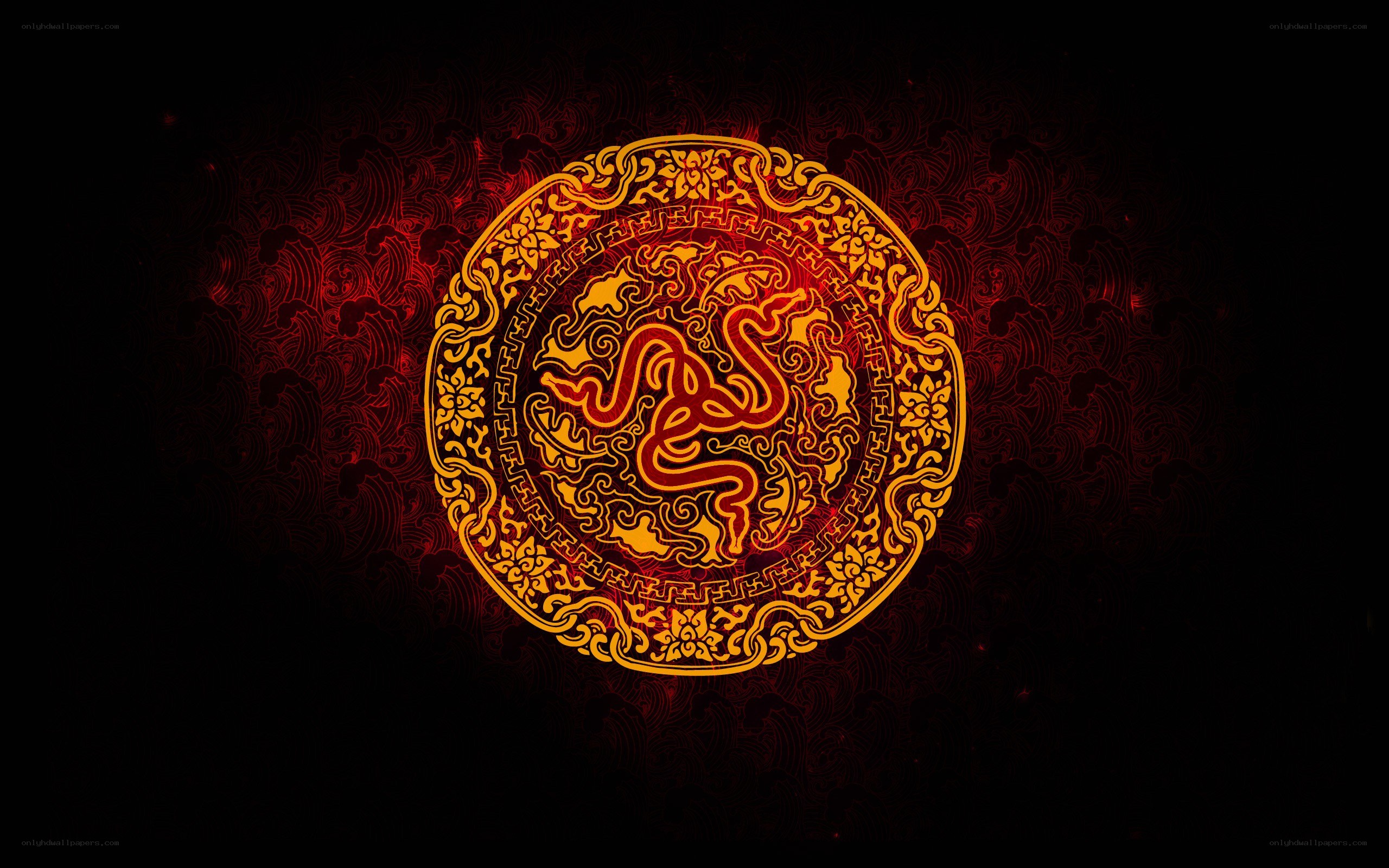 Ornate dragon emblem on dark background