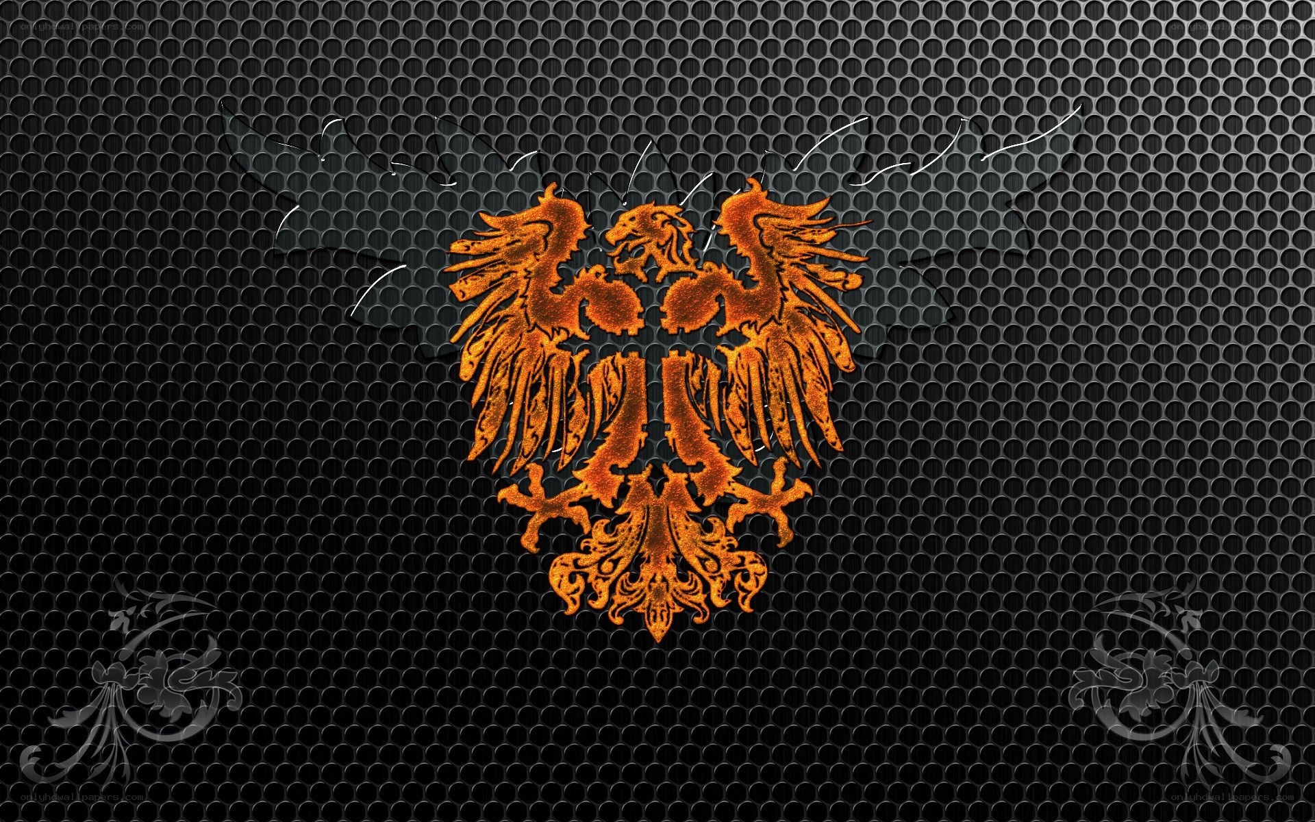 Ornate eagle emblem on mesh