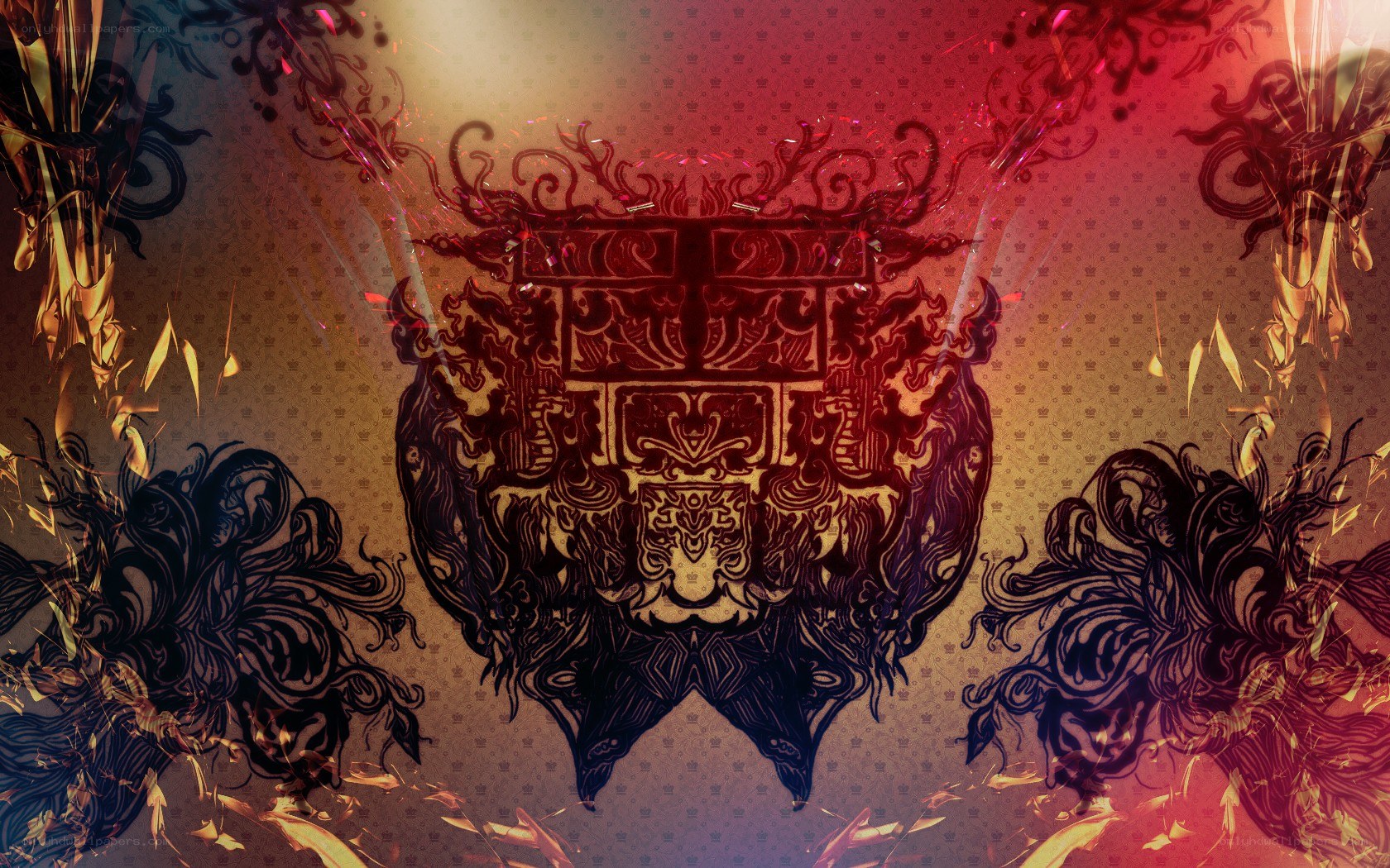 ornate emblem with fiery effects