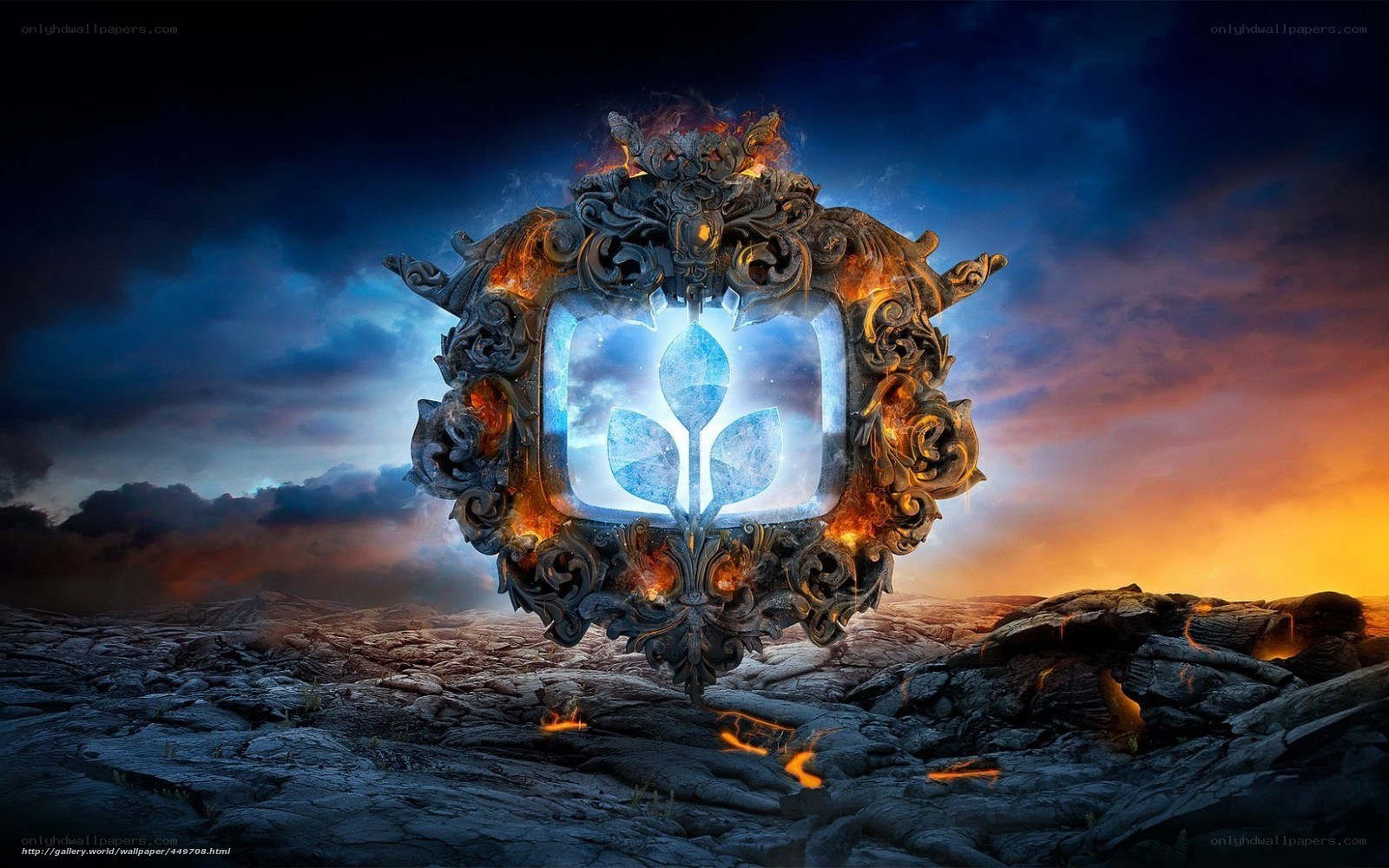 Ornate emblem with glowing symbol