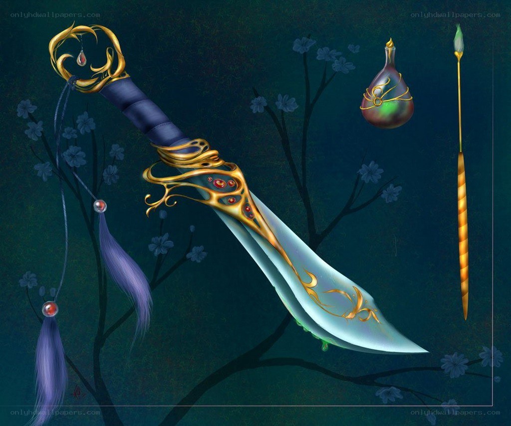 ornate fantasy dagger with accessories