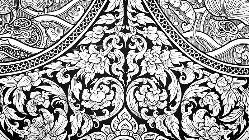 Ornate Floral Pattern — Black, Intricate