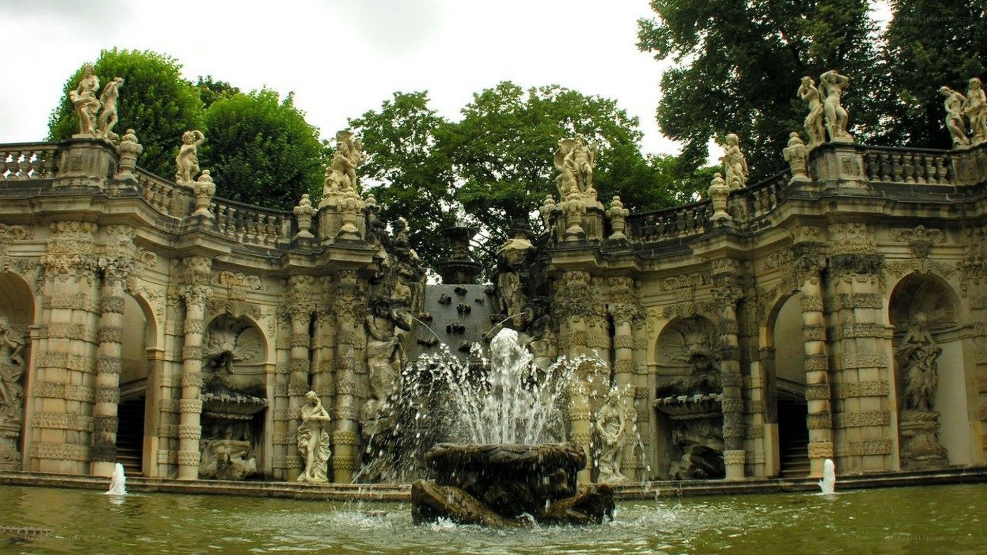 Ornate fountain with statues