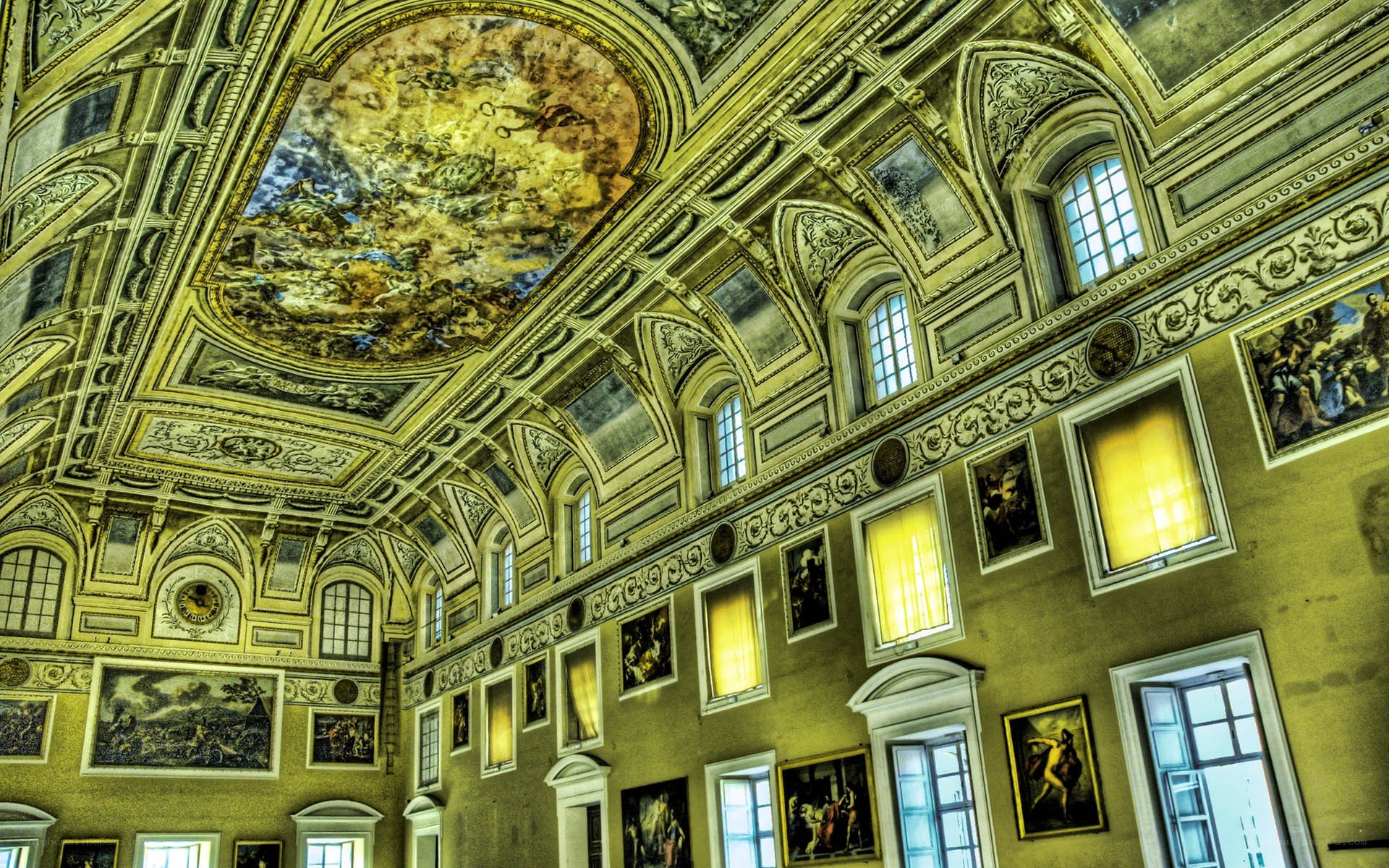 ornate gallery with ceiling fresco