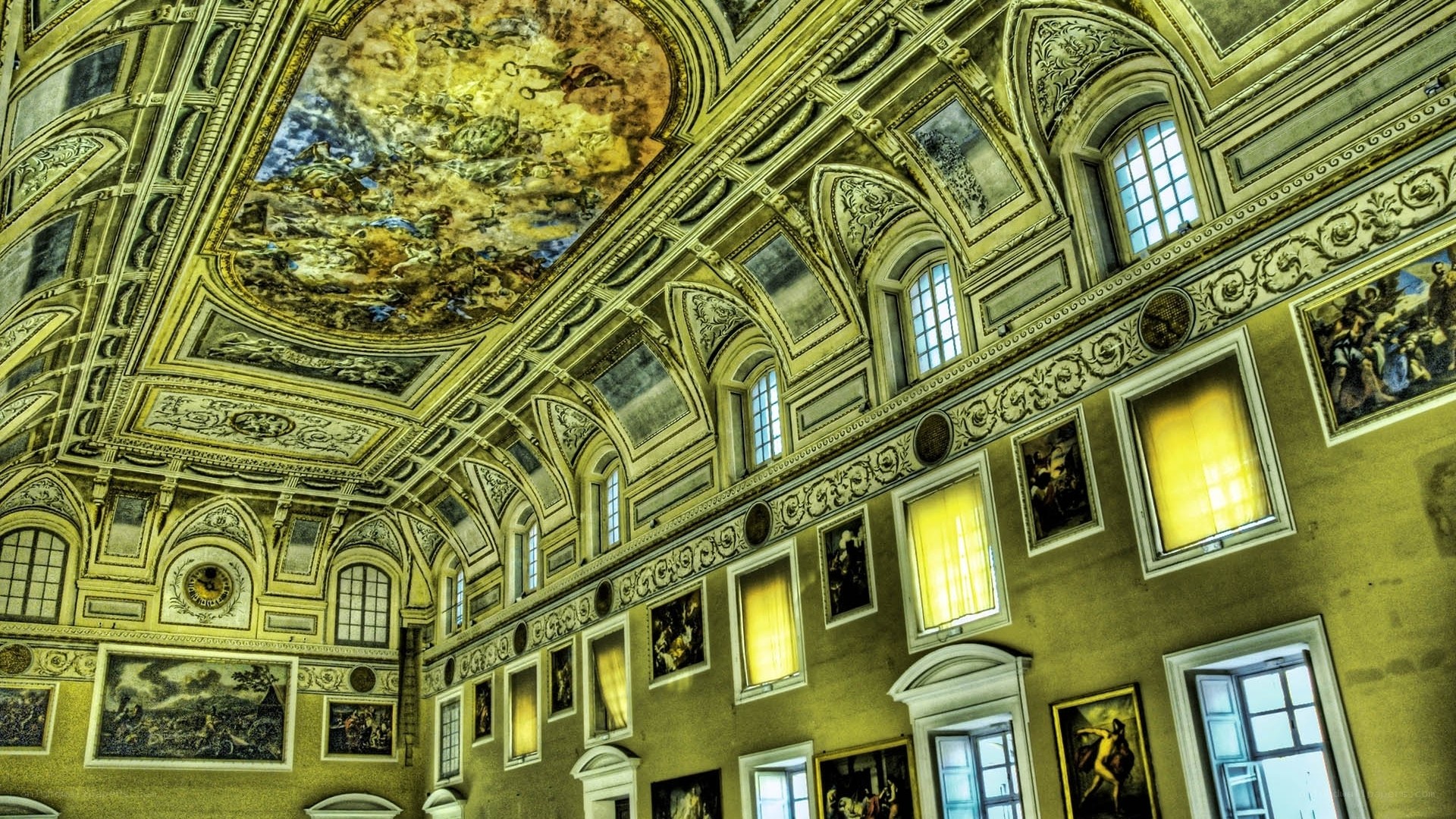ornate gallery with ceiling fresco
