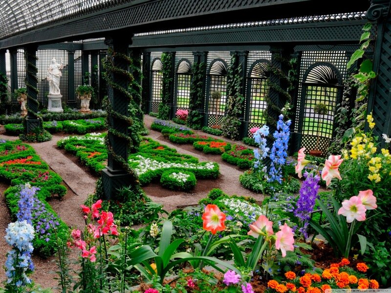 ornate garden with statues