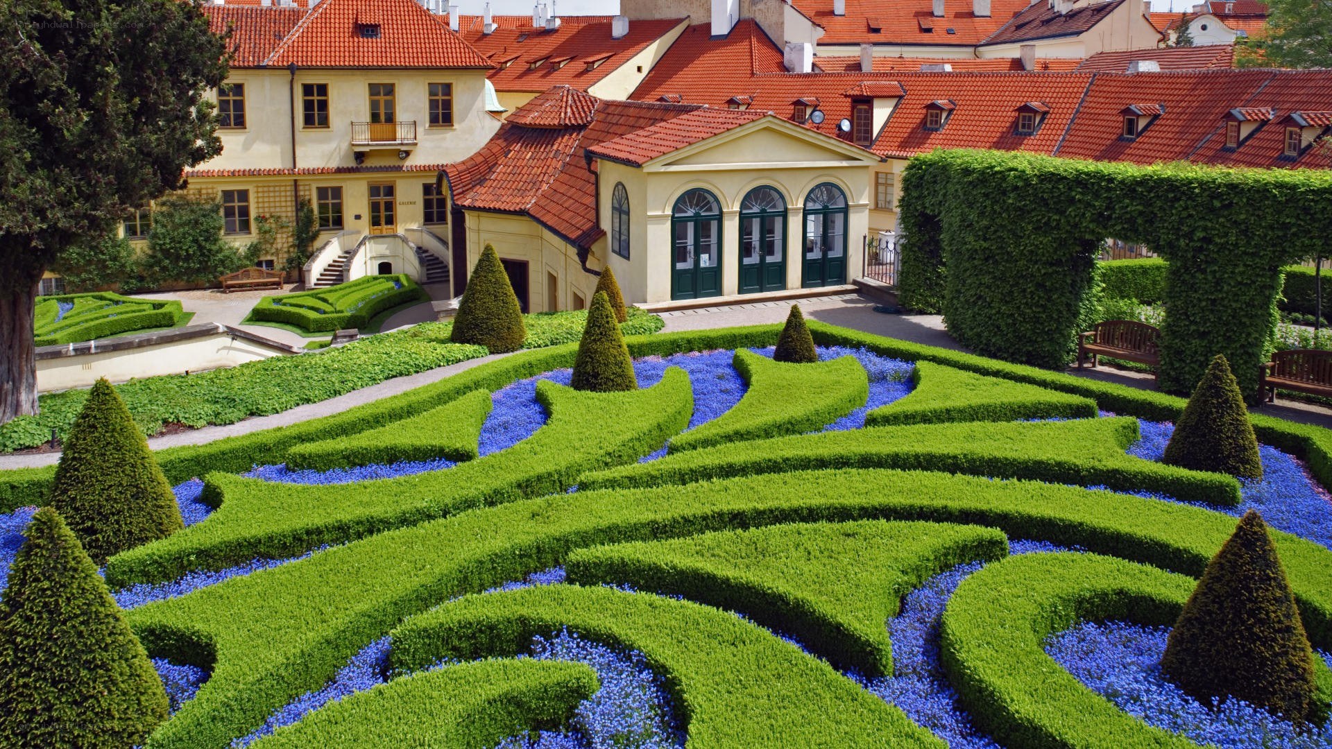ornate garden with topiary