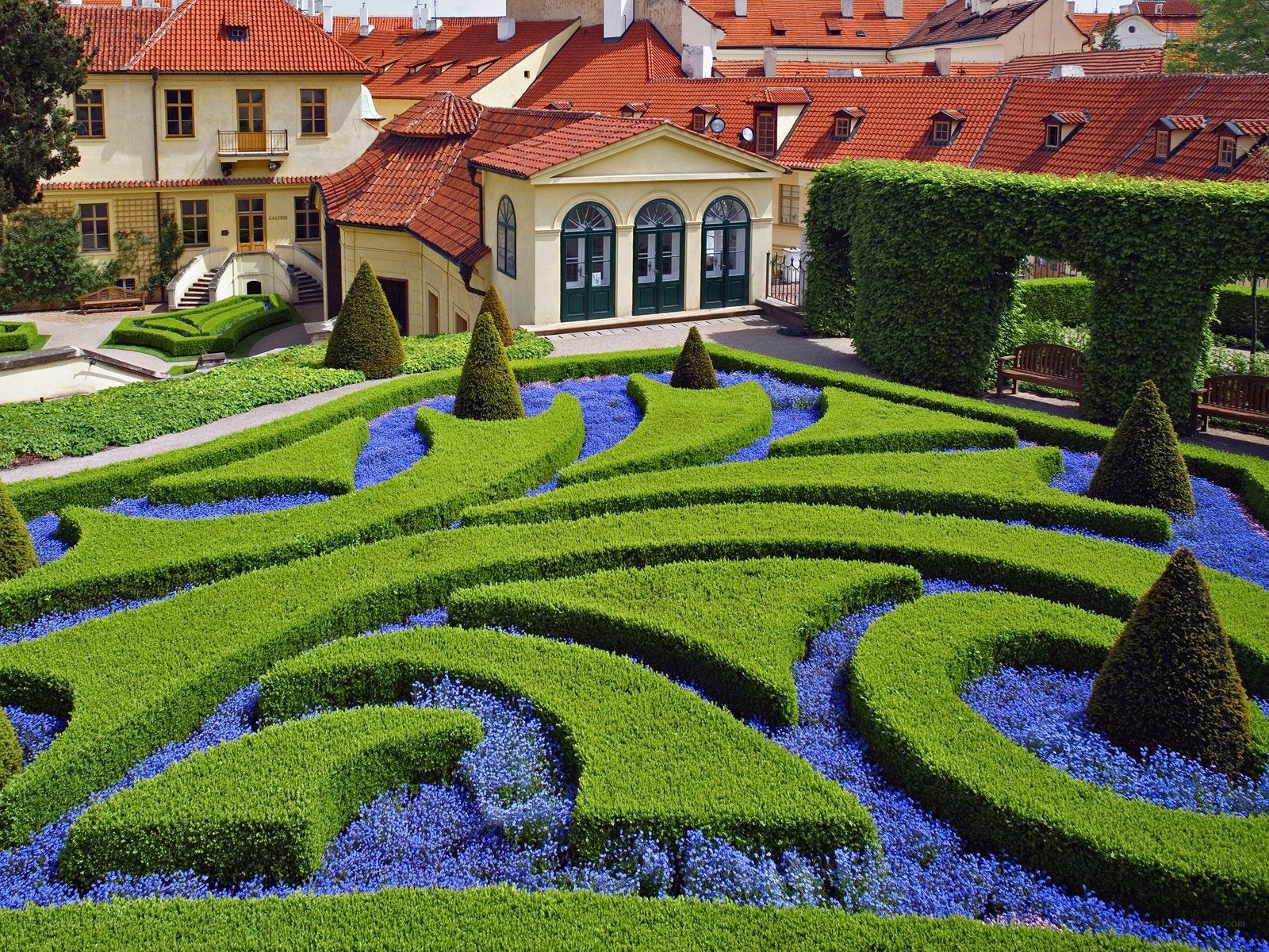 ornate garden with topiary