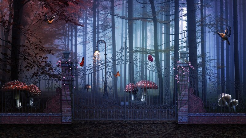 Ornate Gate in Forest — Blue