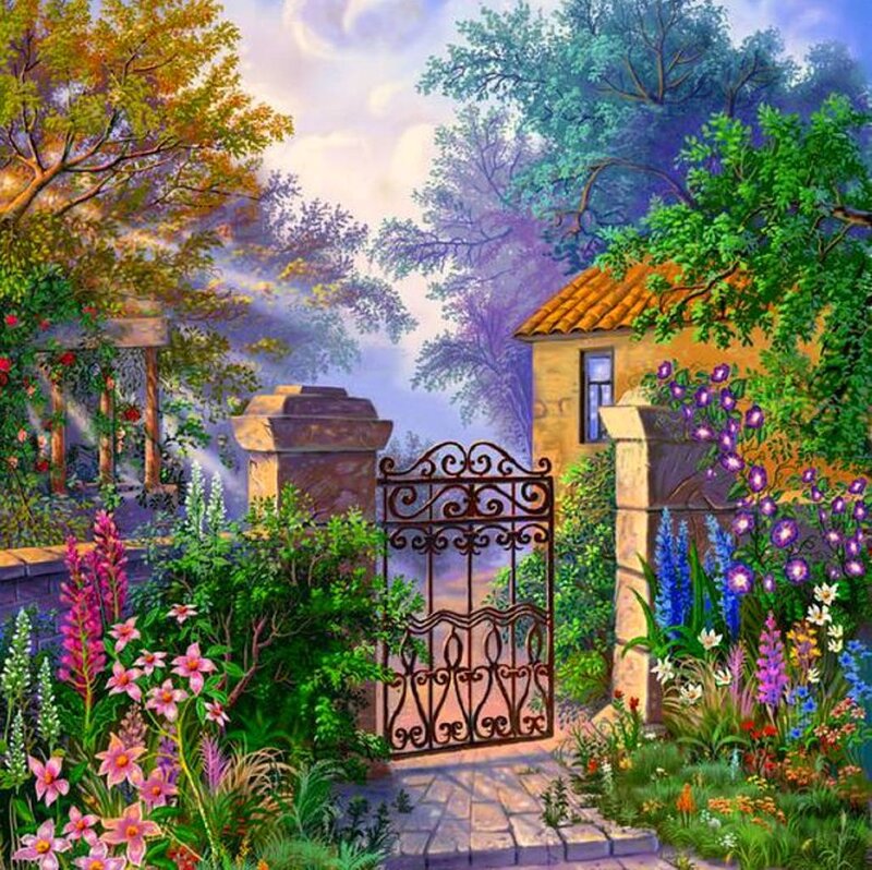 Ornate Gate in Garden — Green, Serene