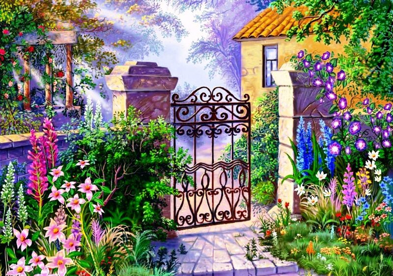 Ornate Gate in Garden — Green