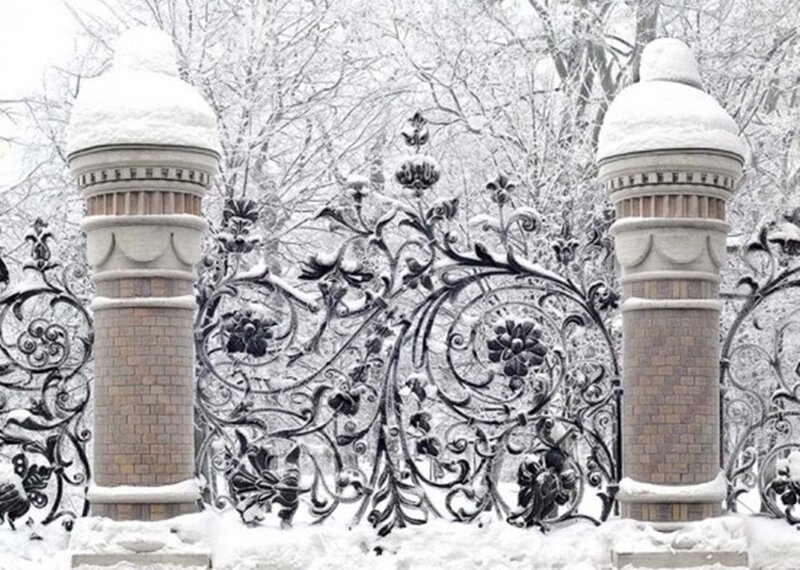 Ornate Gate in Snow — White