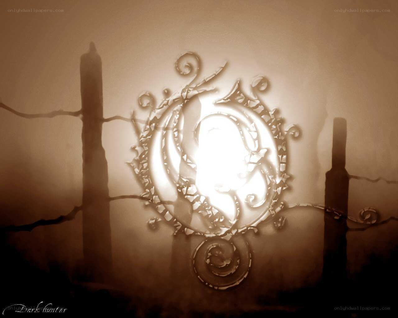 ornate gate with glowing symbol