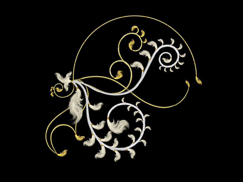 ornate gold and white swirls