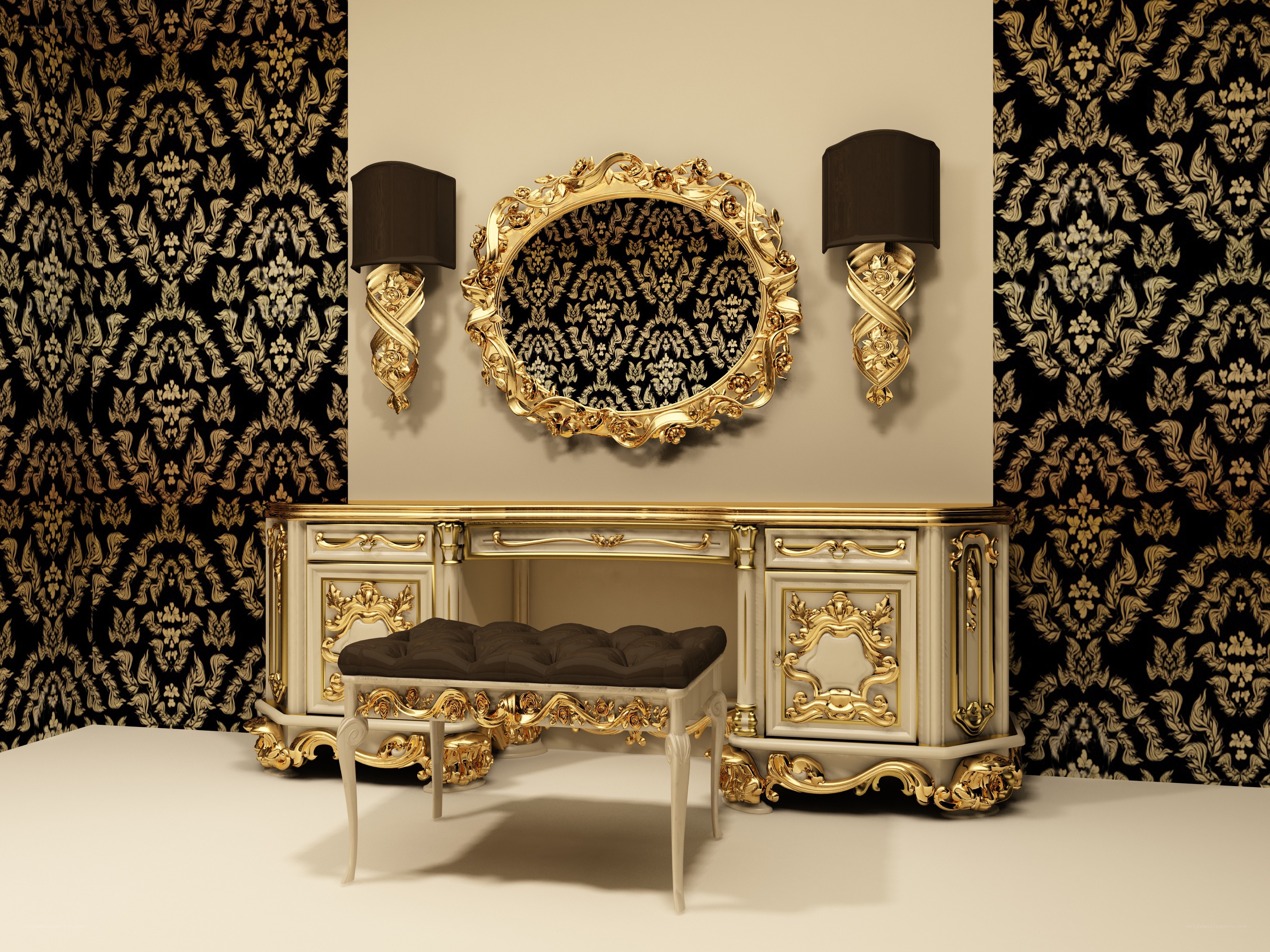 ornate gold vanity set