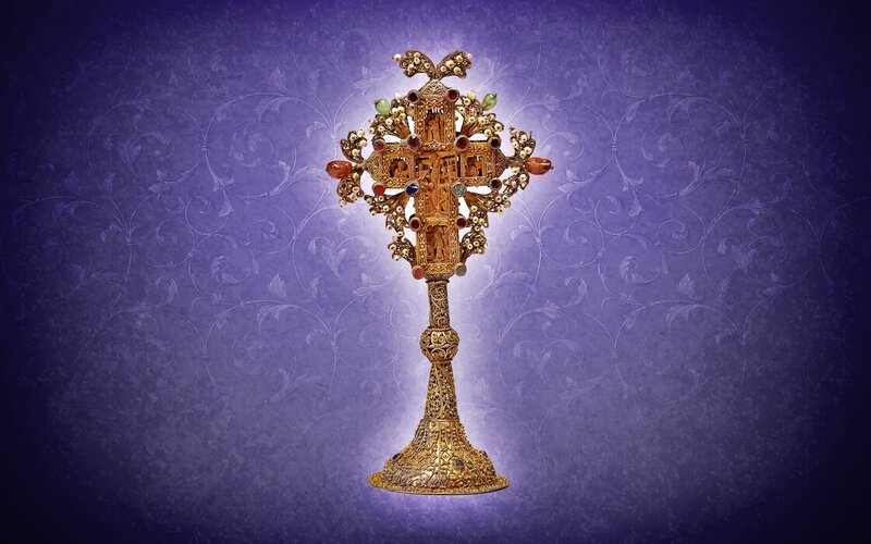 Ornate golden cross with gems