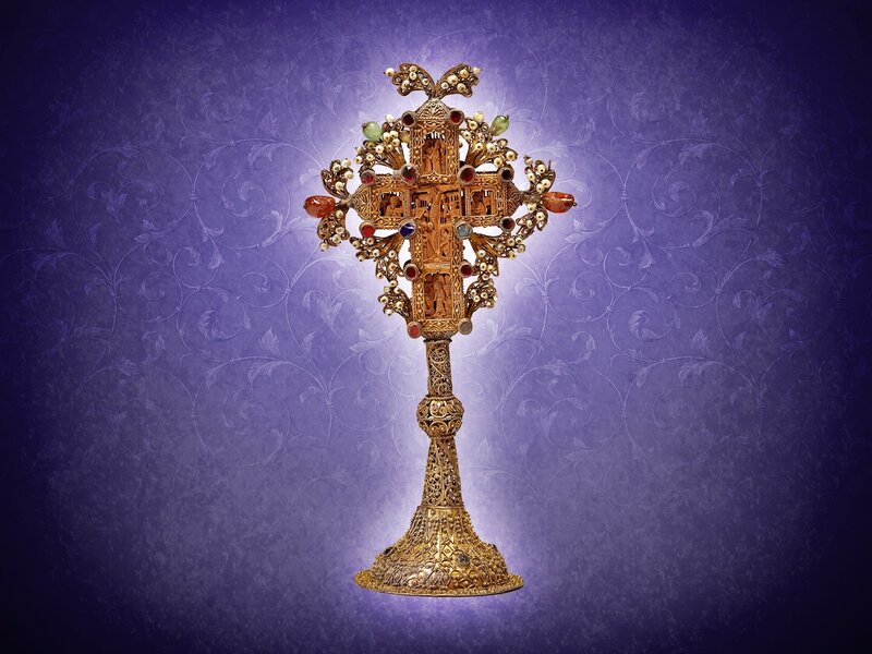 Ornate golden cross with gems