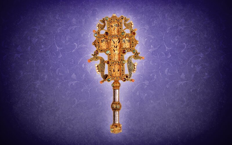 Ornate golden religious staff