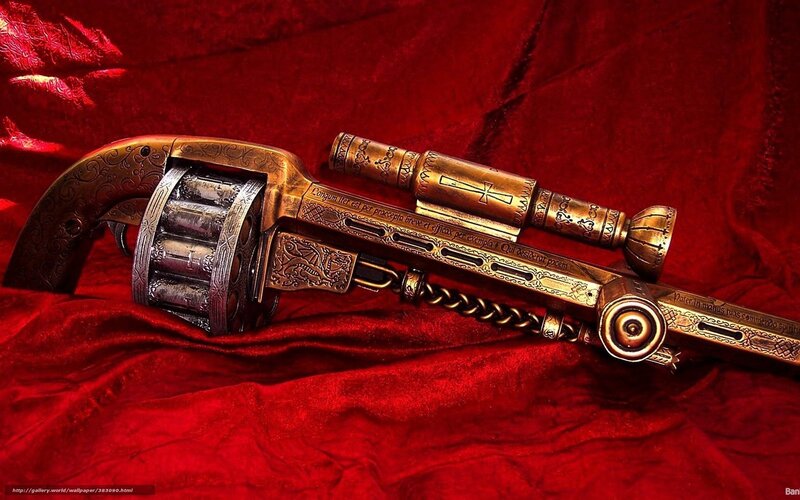Ornate Golden Revolver — Red