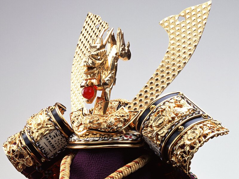 ornate golden samurai helmet