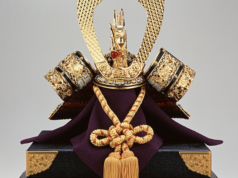 ornate golden samurai helmet