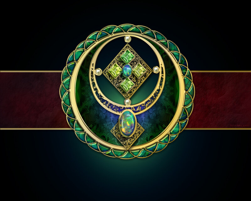 Ornate Green and Gold Brooch