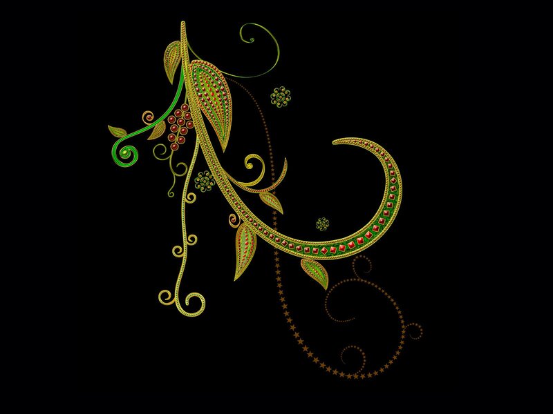 ornate green and gold floral design