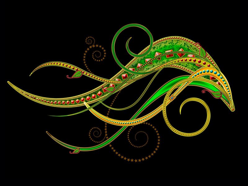 ornate green and gold swirls