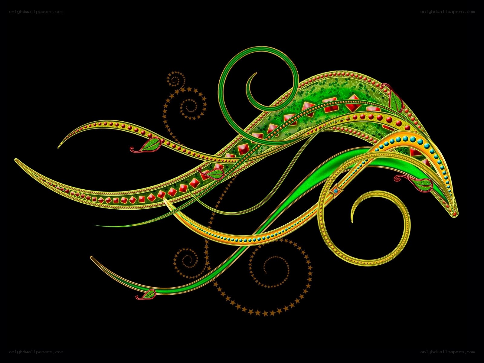 ornate green and gold swirls