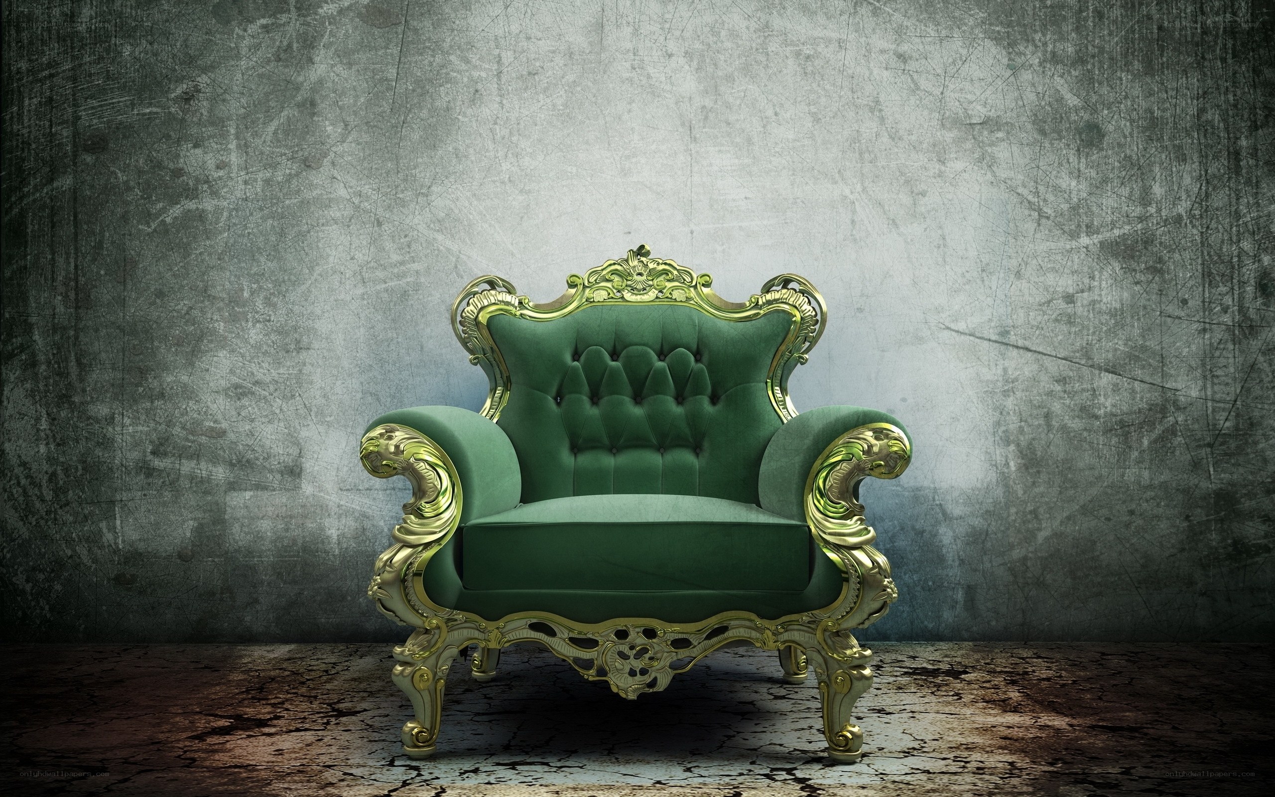 ornate green armchair