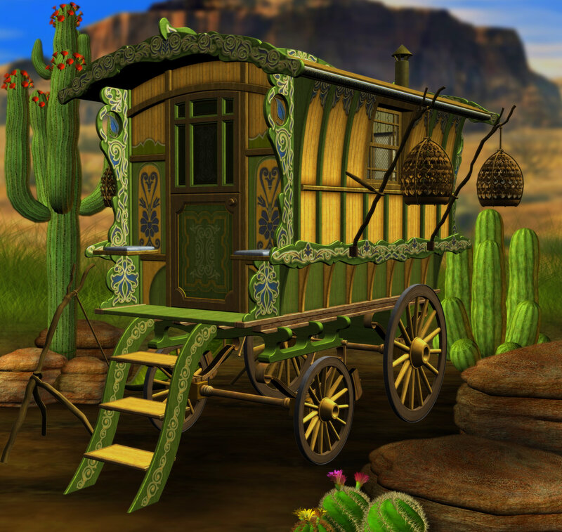 Ornate Gypsy Wagon — Green, Serene