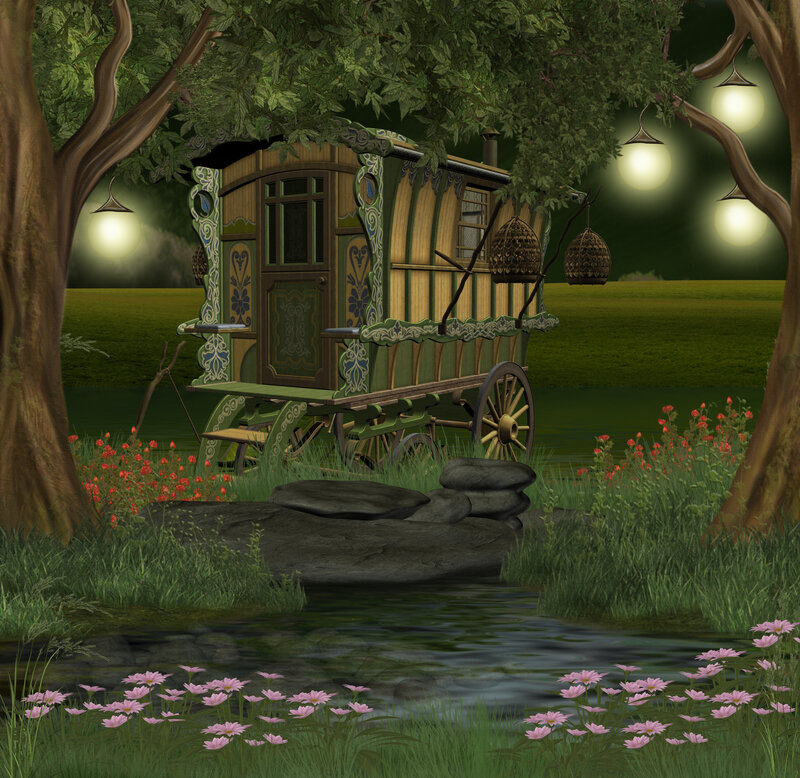 Ornate Gypsy Wagon — Green