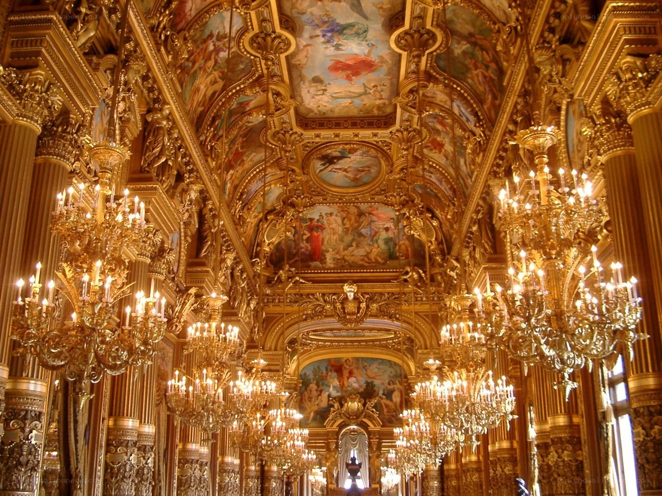 Ornate hall with chandeliers