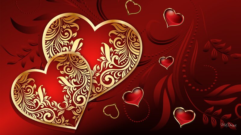 Ornate Hearts on Red