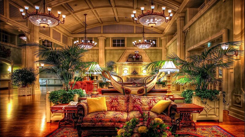 Ornate Hotel Lobby — Gold, Luxurious