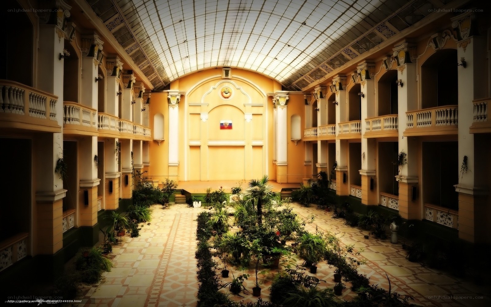 Ornate indoor courtyard with plants