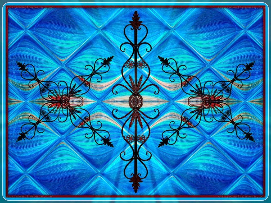 Ornate ironwork on blue pattern