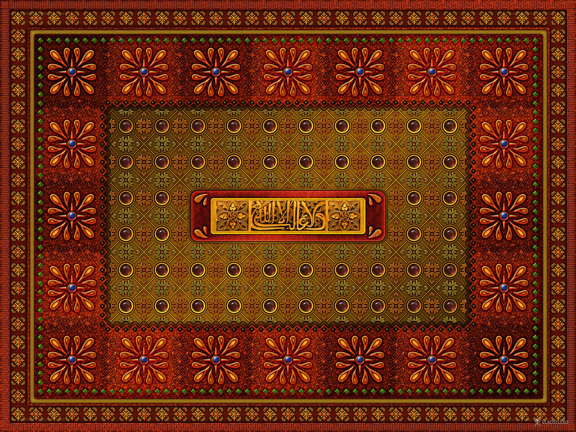 Ornate Islamic calligraphy rug