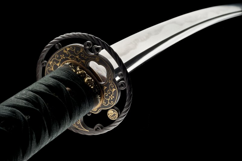 Ornate Katana Sword — Black, Dramatic