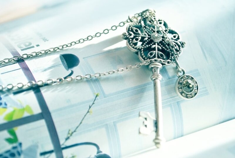 Ornate Key Necklace — Silver