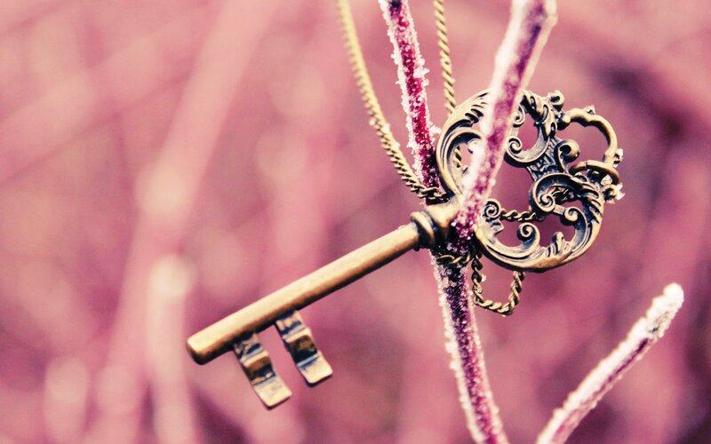 Ornate Key on Branch — Purple