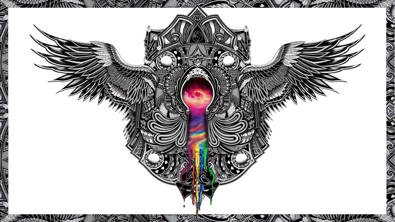Ornate Keyhole with Wings — Black, Mystical, Illustration
