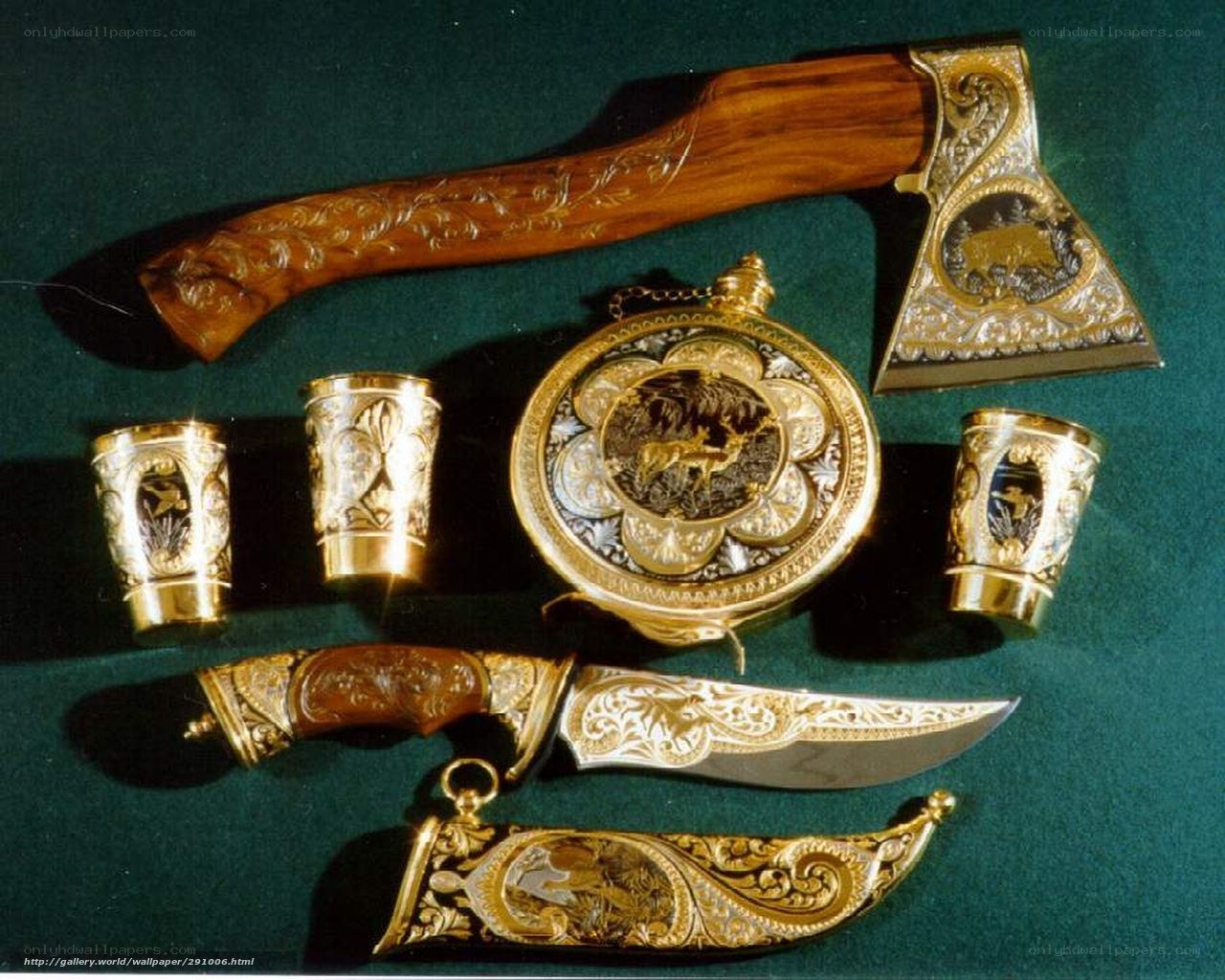 ornate knife and axe set