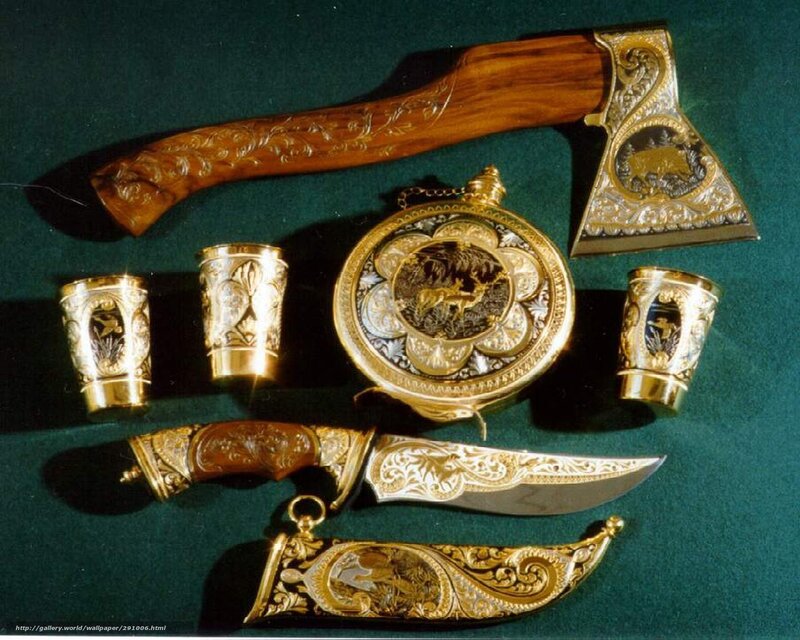 Ornate Knife and Axe Set — Gold