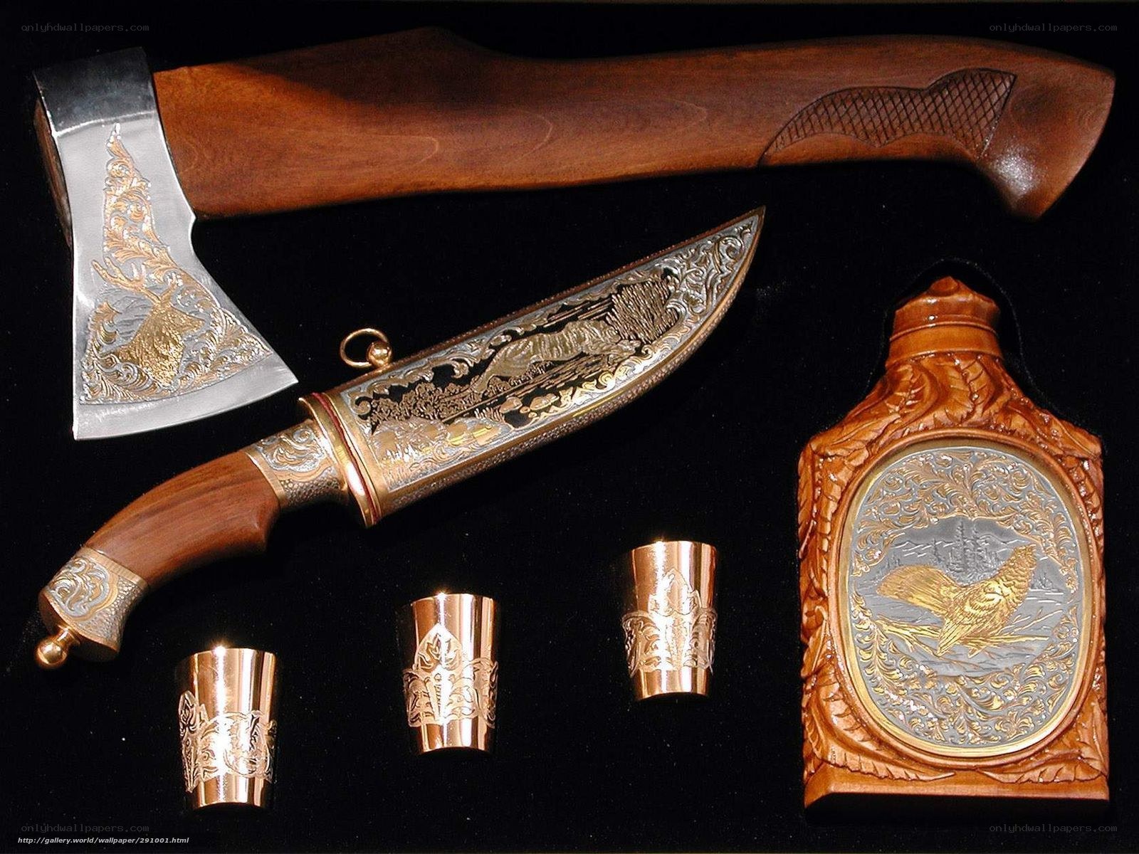 ornate knife and axe set