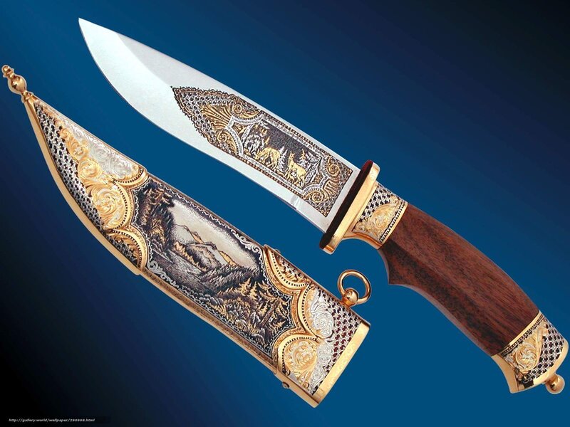 Ornate Knife and Sheath — Blue, Dramatic, Photograph